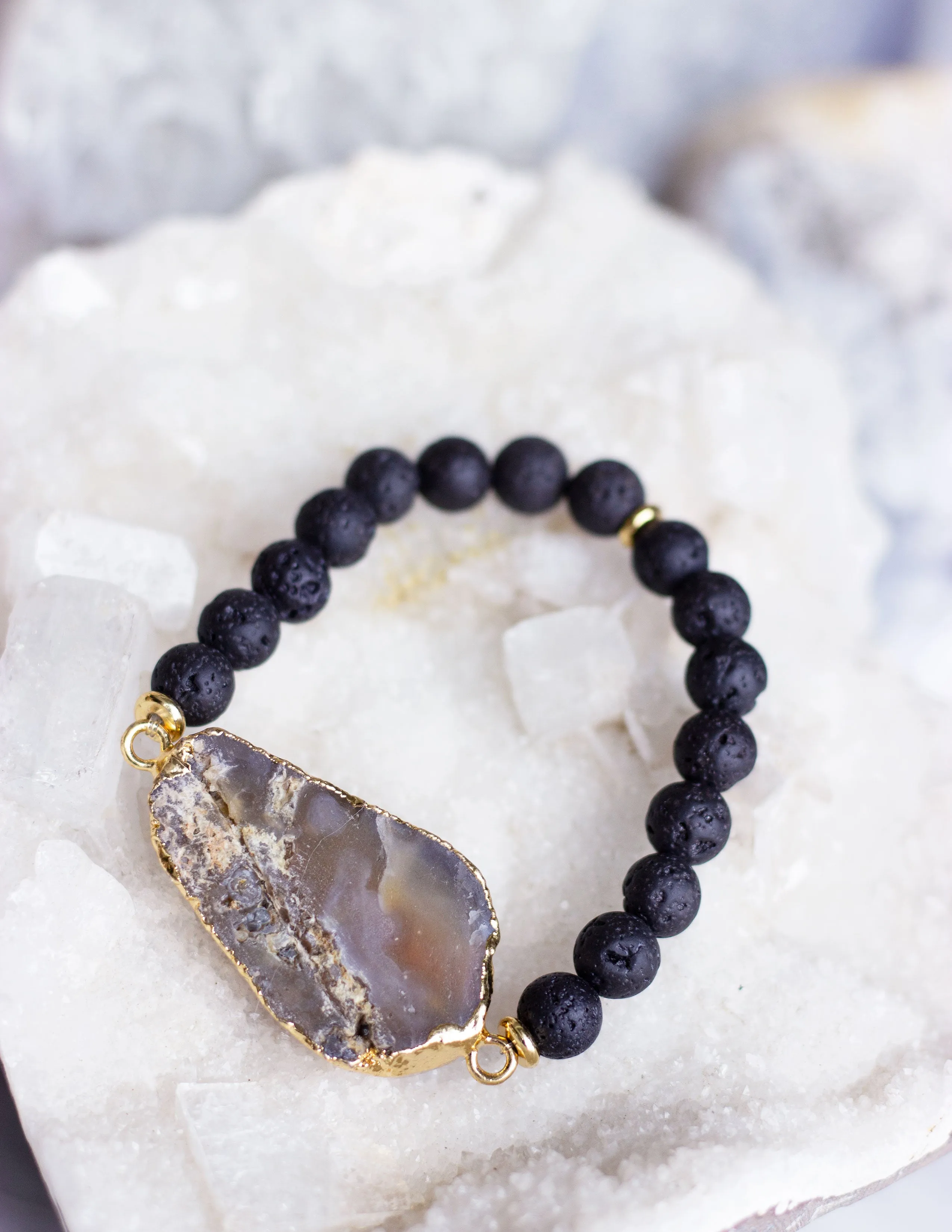 LAVA BEADS/ QUARTZ BRACELET- 0715