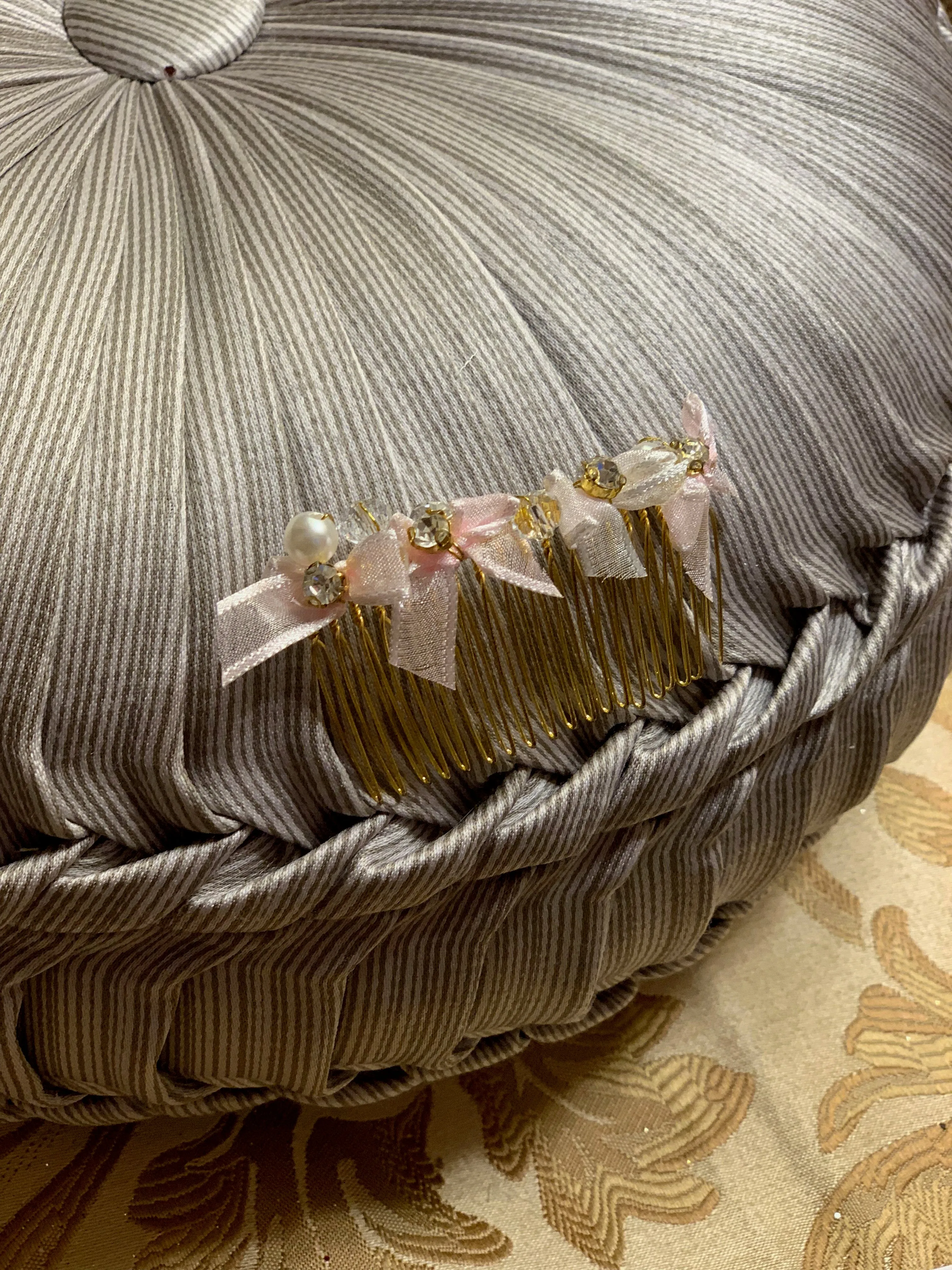 Light Pink and Gold Ribbon Bow Hair Comb