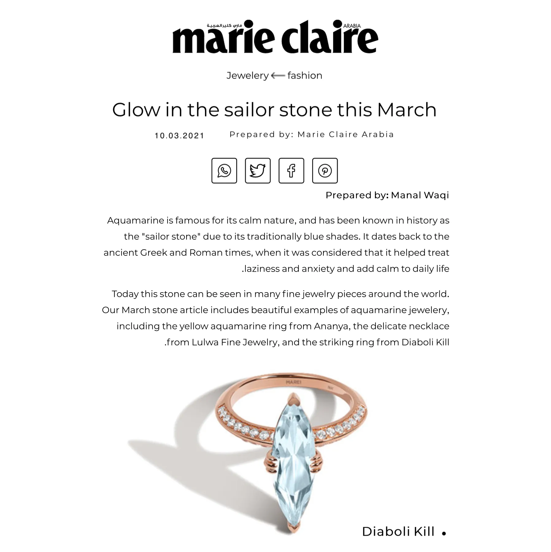 Marei Diamond Halo Marquise-Cut White Aquamarine Engagement Ring In Platinum