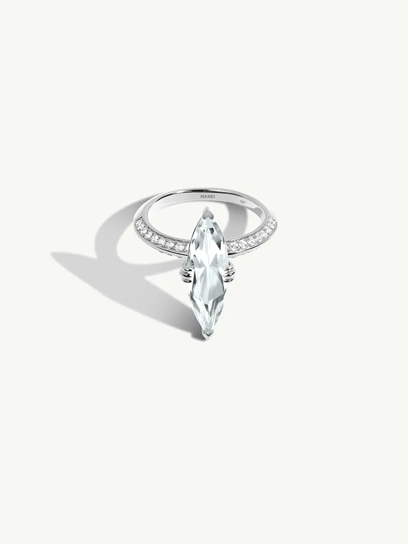 Marei Diamond Halo Marquise-Cut White Aquamarine Engagement Ring In Platinum