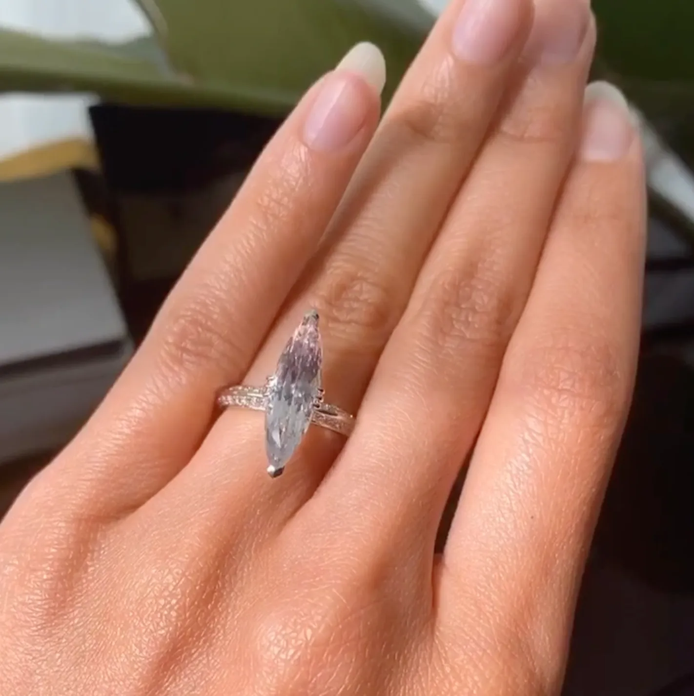 Marei Diamond Halo Marquise-Cut White Aquamarine Engagement Ring In Platinum