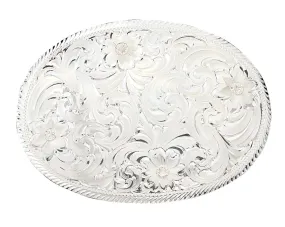 Montana Silversmiths Oval Silver Engraved Western Belt Buckle with Etched Trim