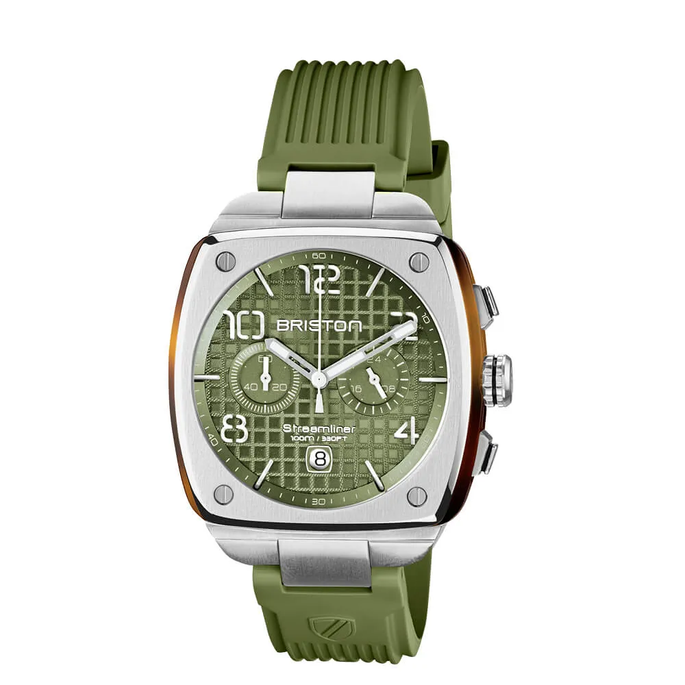 MONTRE BRISTON - STREAMLINER URBAN CHRONO ACIER ET ACÉTATE – VERT OLIVE