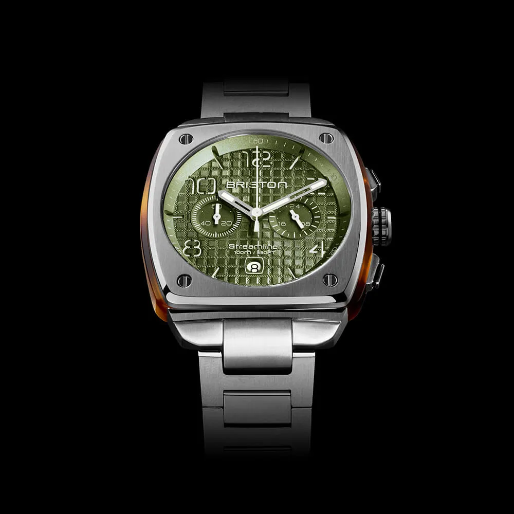 MONTRE BRISTON - STREAMLINER URBAN CHRONO ACIER ET ACÉTATE – VERT OLIVE