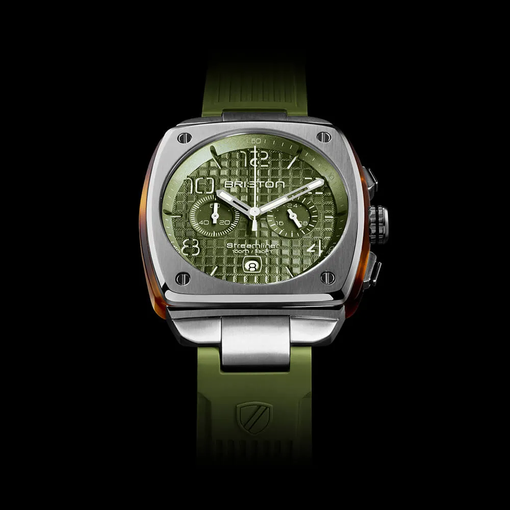 MONTRE BRISTON - STREAMLINER URBAN CHRONO ACIER ET ACÉTATE – VERT OLIVE