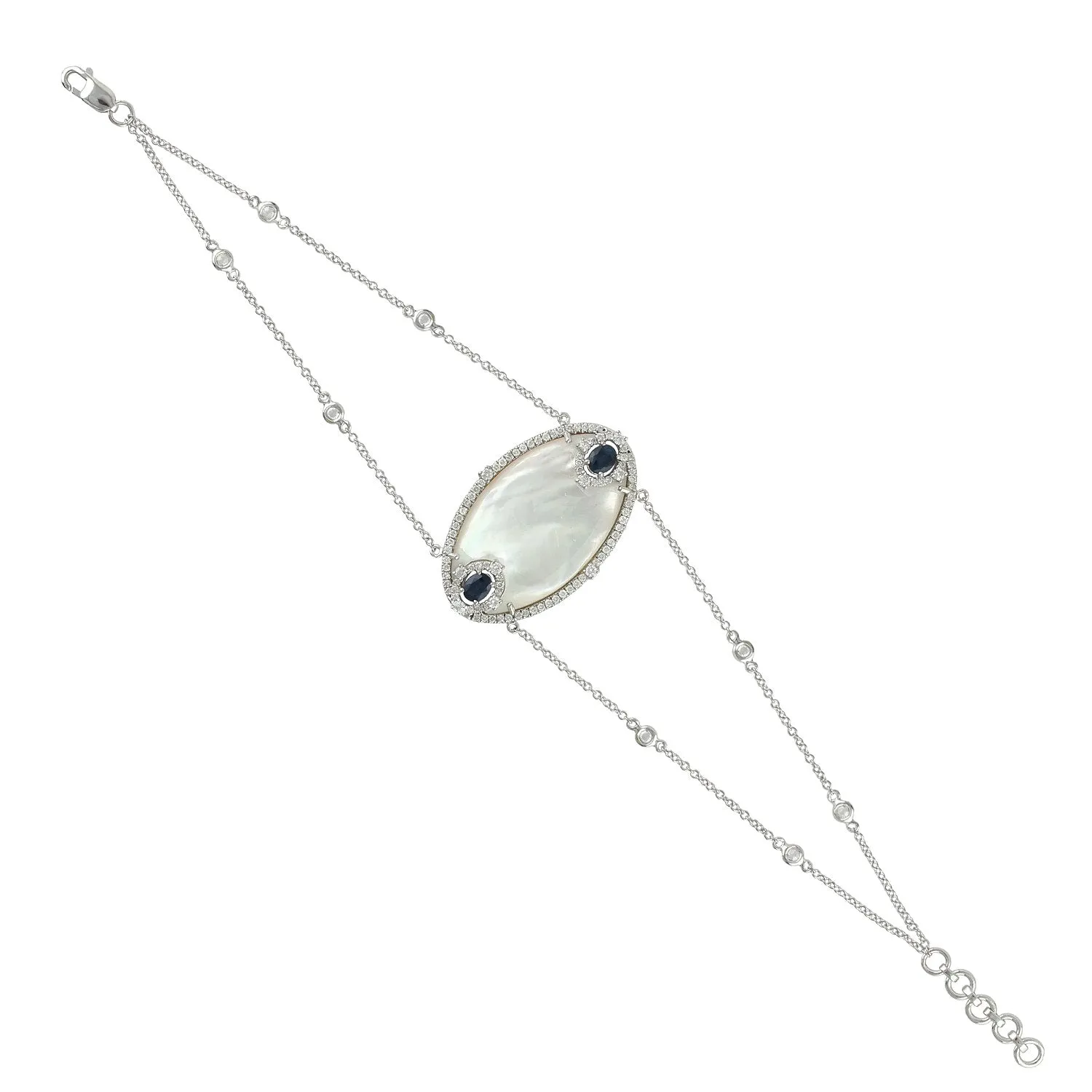 Mother Of Pearl Pave Diamond Designer Statement Hand Bracelet 18K Gold Jewelry