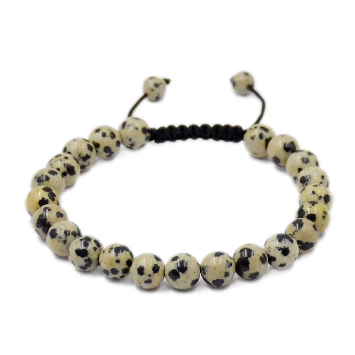 Natural Dalmation Jasper 8mm Gemstone Healing Power Crystal Adjustable Macrame Bracelet