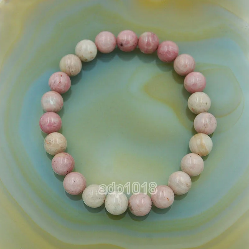 Natural Rhodochrosite Gemstone Beads Stretch Bracelet Healing Reiki