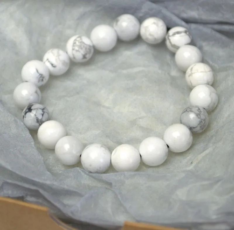 Natural white howlite bracelet Balance stretch gemstone bracelet Stress relief bracelets Insomnia bracelet Gifts for her Valentines day gift