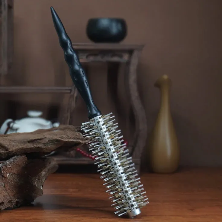 New Natural Boar Bristle Round Design Handle Hair Rolling Brush For Hair Drying Styling