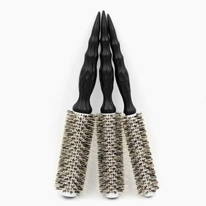 New Natural Boar Bristle Round Design Handle Hair Rolling Brush For Hair Drying Styling