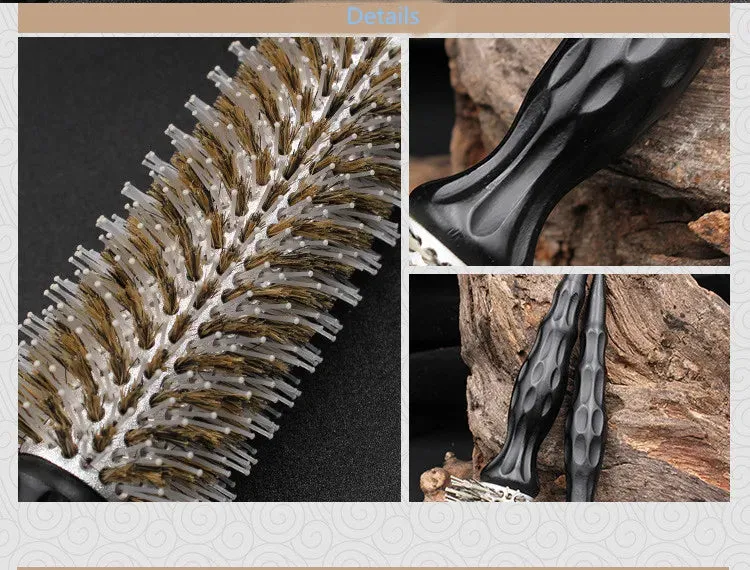 New Natural Boar Bristle Round Design Handle Hair Rolling Brush For Hair Drying Styling