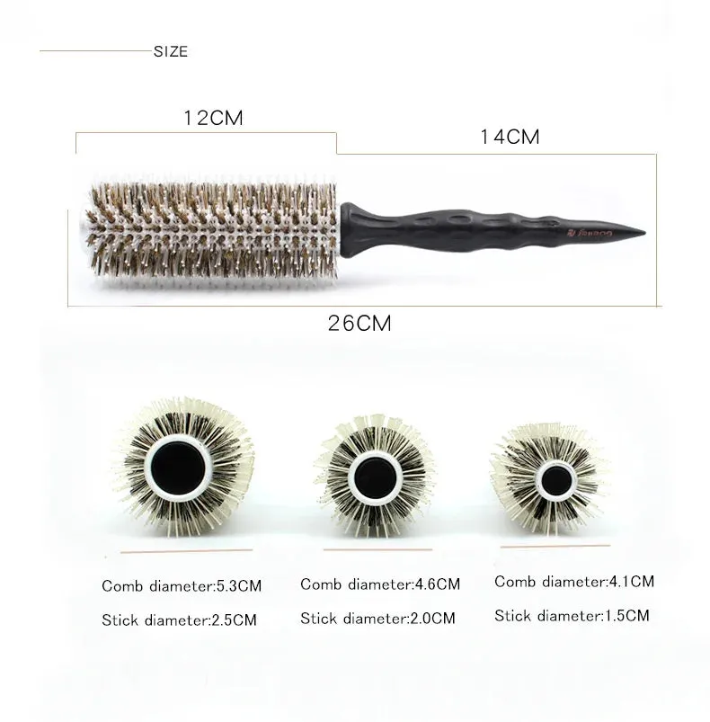 New Natural Boar Bristle Round Design Handle Hair Rolling Brush For Hair Drying Styling