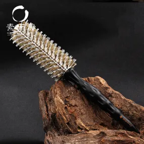 New Natural Boar Bristle Round Design Handle Hair Rolling Brush For Hair Drying Styling