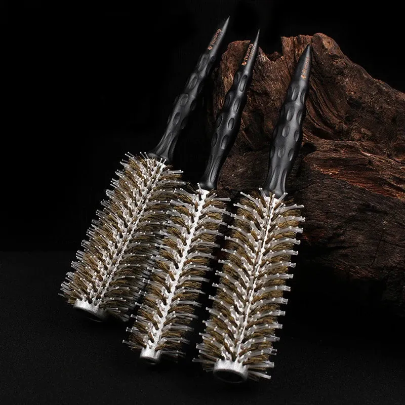 New Natural Boar Bristle Round Design Handle Hair Rolling Brush For Hair Drying Styling