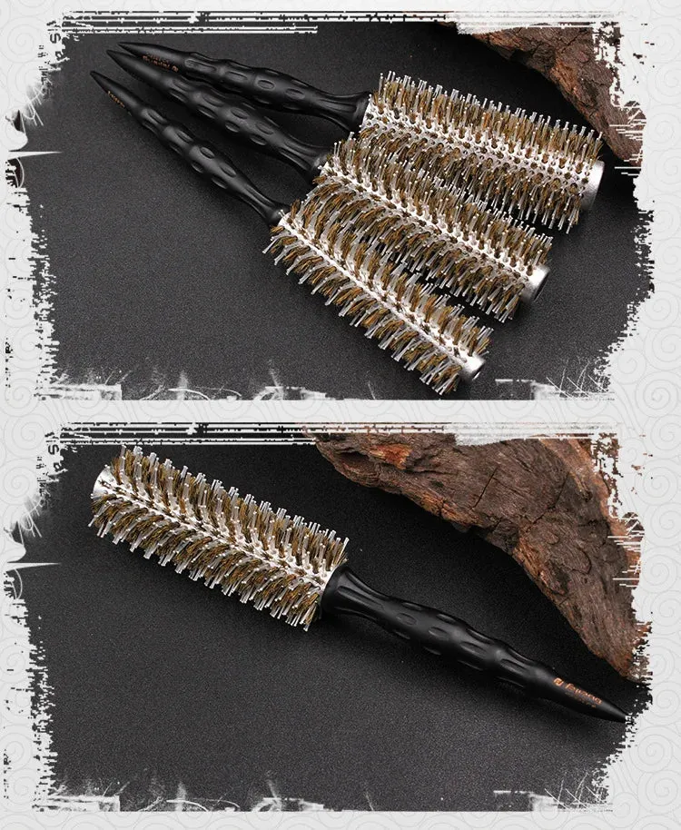 New Natural Boar Bristle Round Design Handle Hair Rolling Brush For Hair Drying Styling