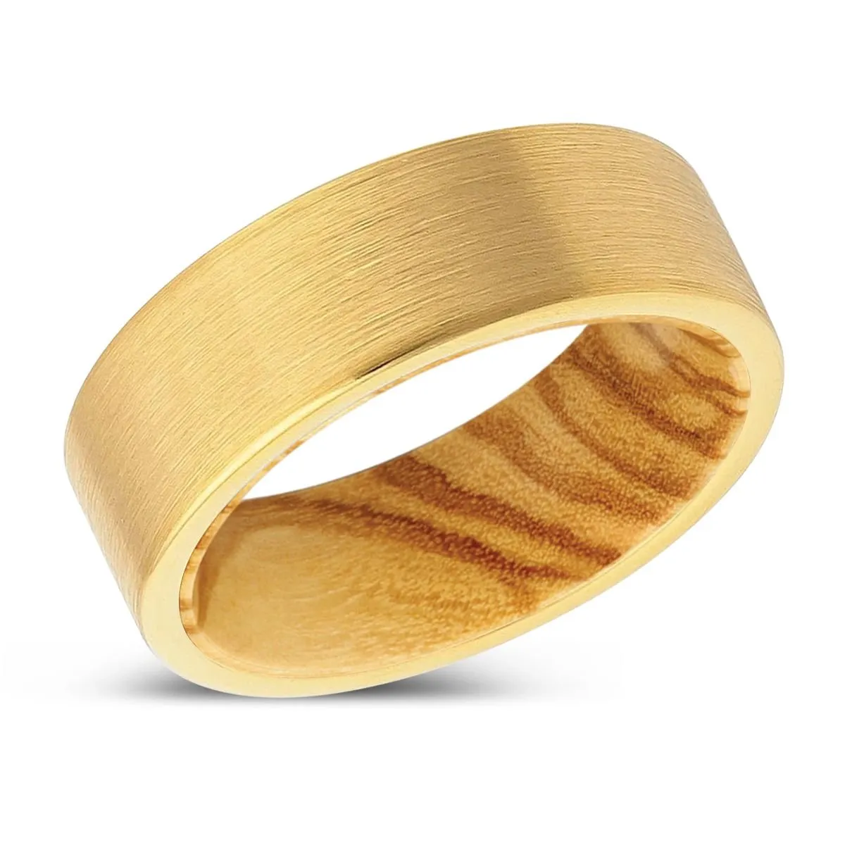 ORCHARD | Olive Wood, Gold Tungsten Ring, Brushed, Flat