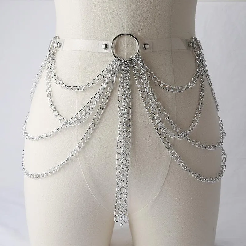 PU leather layered metal chain o ring belt