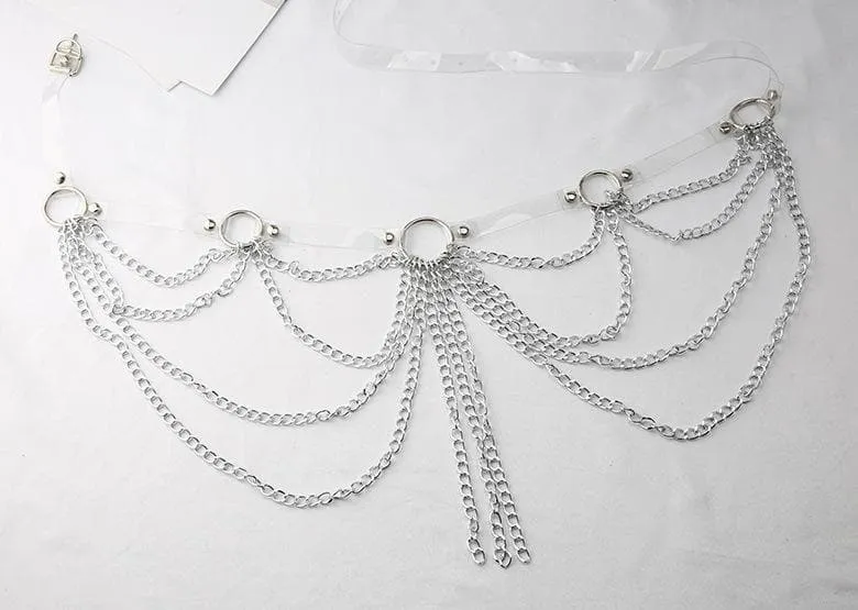 PU leather layered metal chain o ring belt