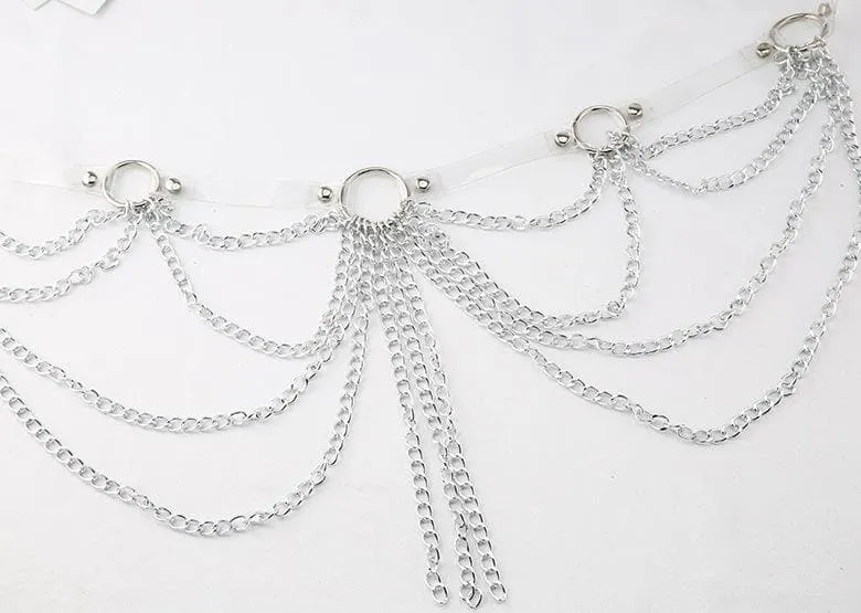 PU leather layered metal chain o ring belt