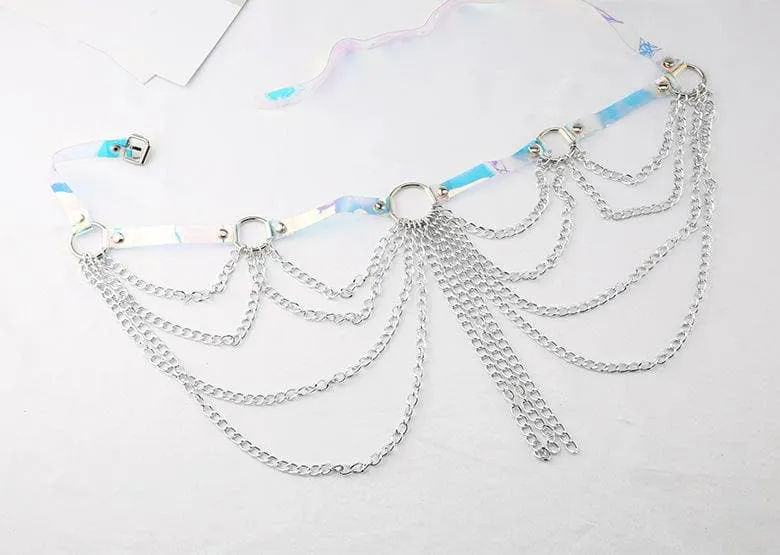 PU leather layered metal chain o ring belt
