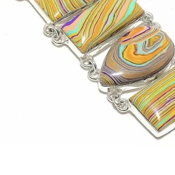 Rainbow Calsilica Gemstone Sterling Silver Bracelet