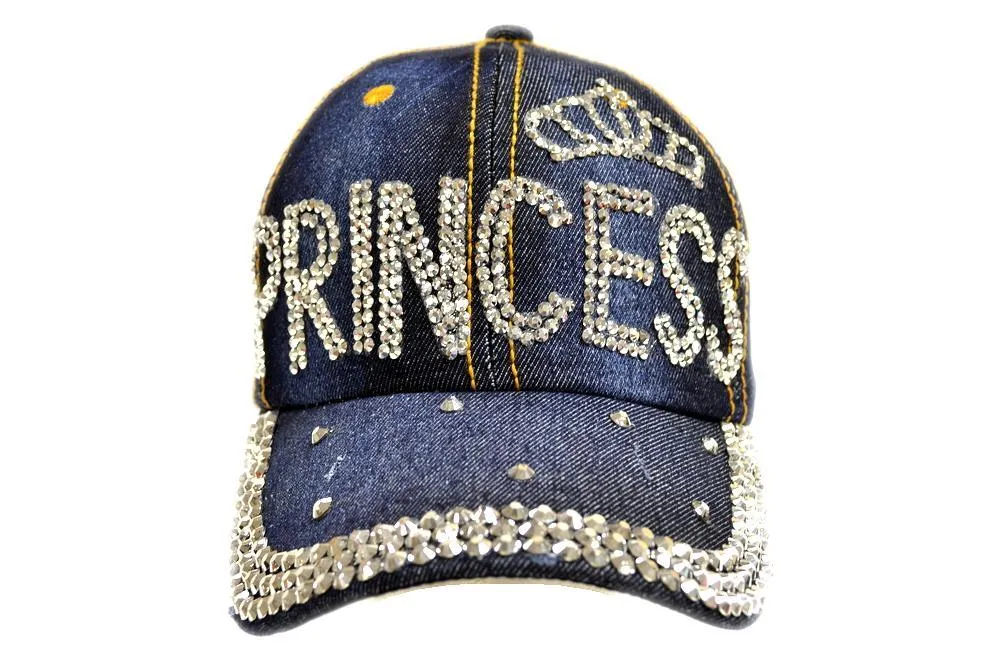 Rhinestone Jeweled Princess Logo And Crown Design Adjustable Cap
