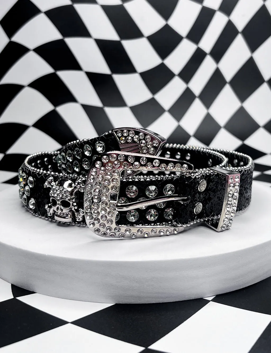 RHINESTONE SKULL COWGAL BELT - BLACK