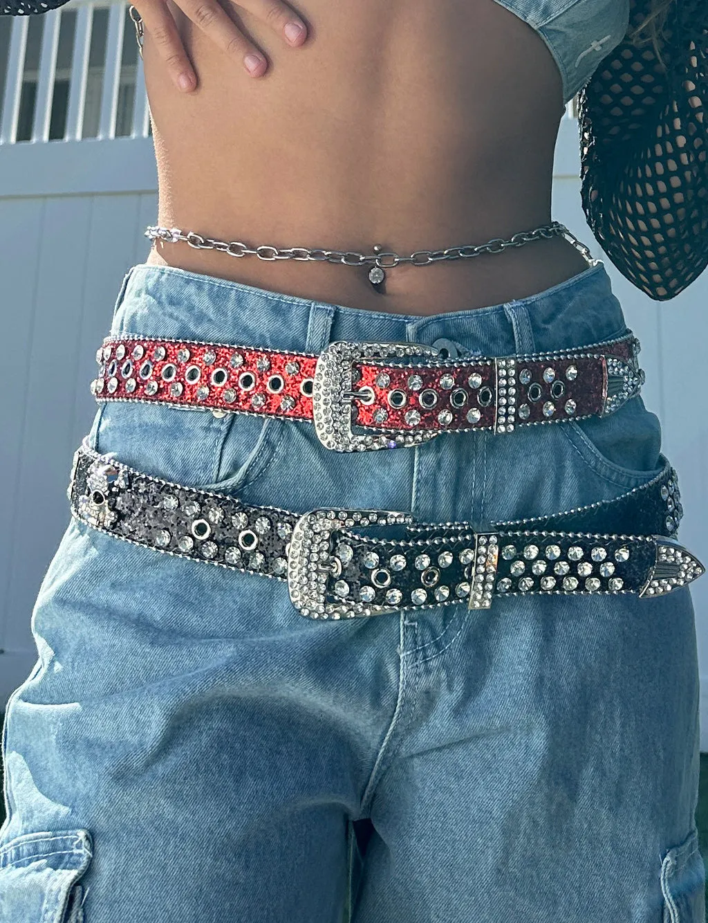 RHINESTONE SKULL COWGAL BELT - BLACK