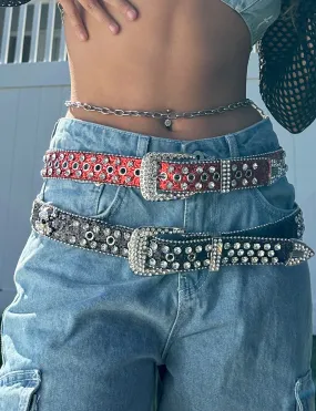 RHINESTONE SKULL COWGAL BELT - BLACK