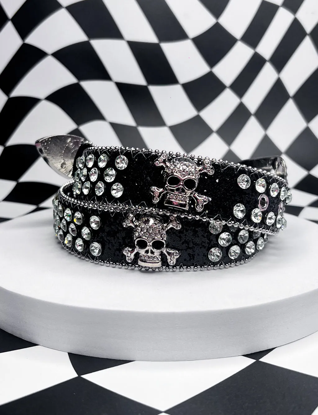 RHINESTONE SKULL COWGAL BELT - BLACK