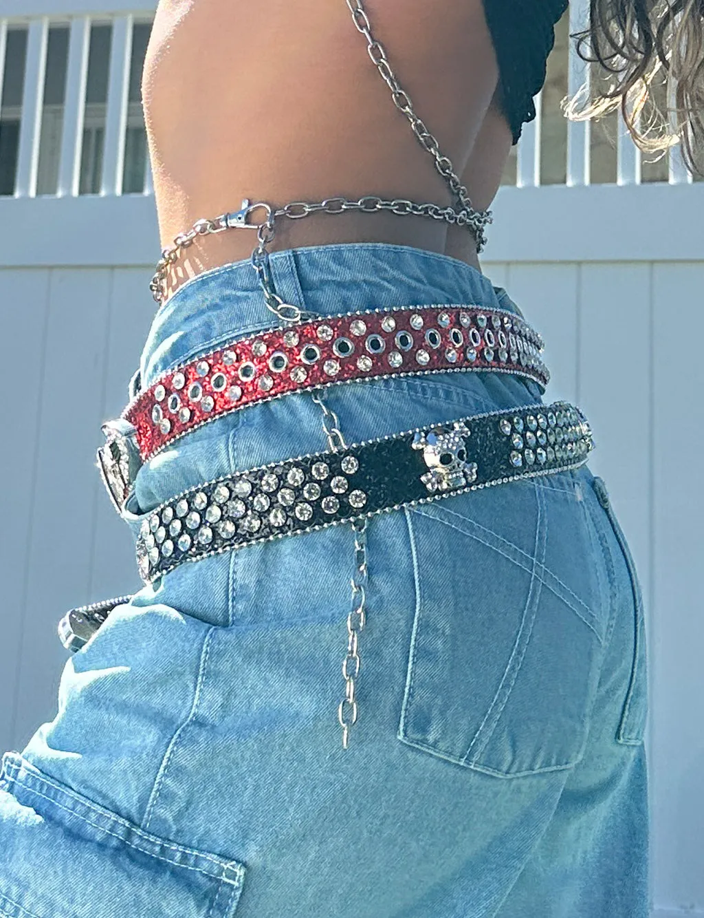 RHINESTONE SKULL COWGAL BELT - BLACK