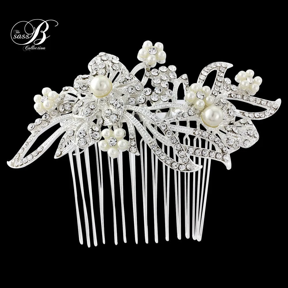 SassB Lily Crystal and Pearl Hair Comb