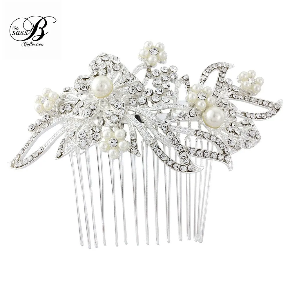 SassB Lily Crystal and Pearl Hair Comb
