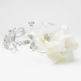 Silver Diamond White Side Accented Flexible Headband & Comb Headpiece