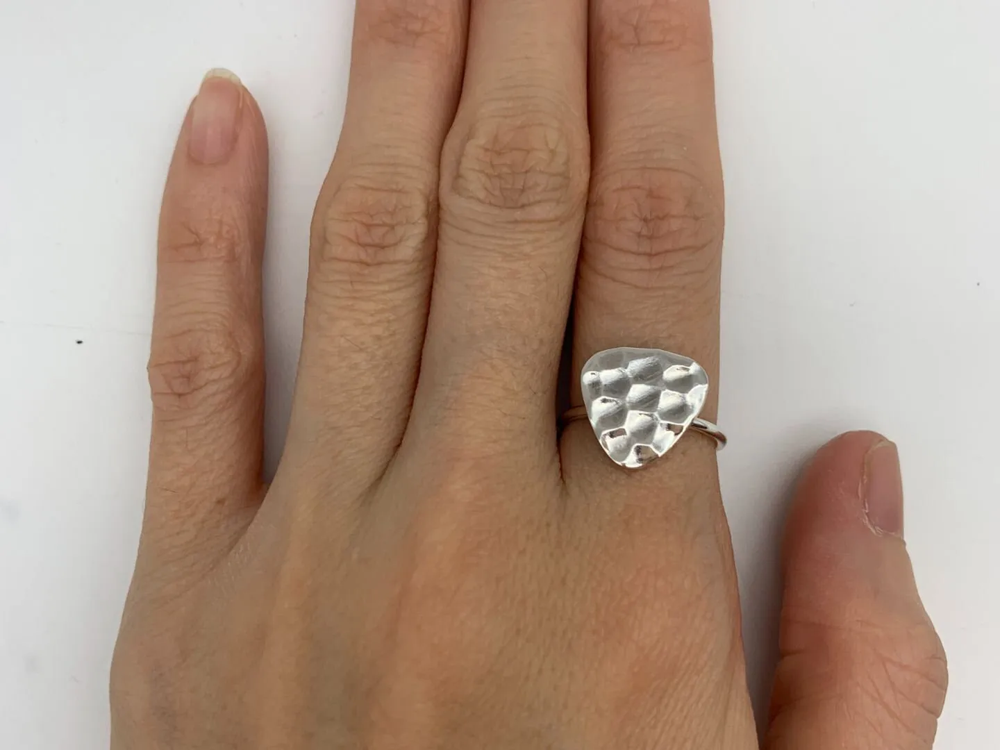 Silver Triangle Ring - Hammered Triangle Ring - Geometric Statement Ring
