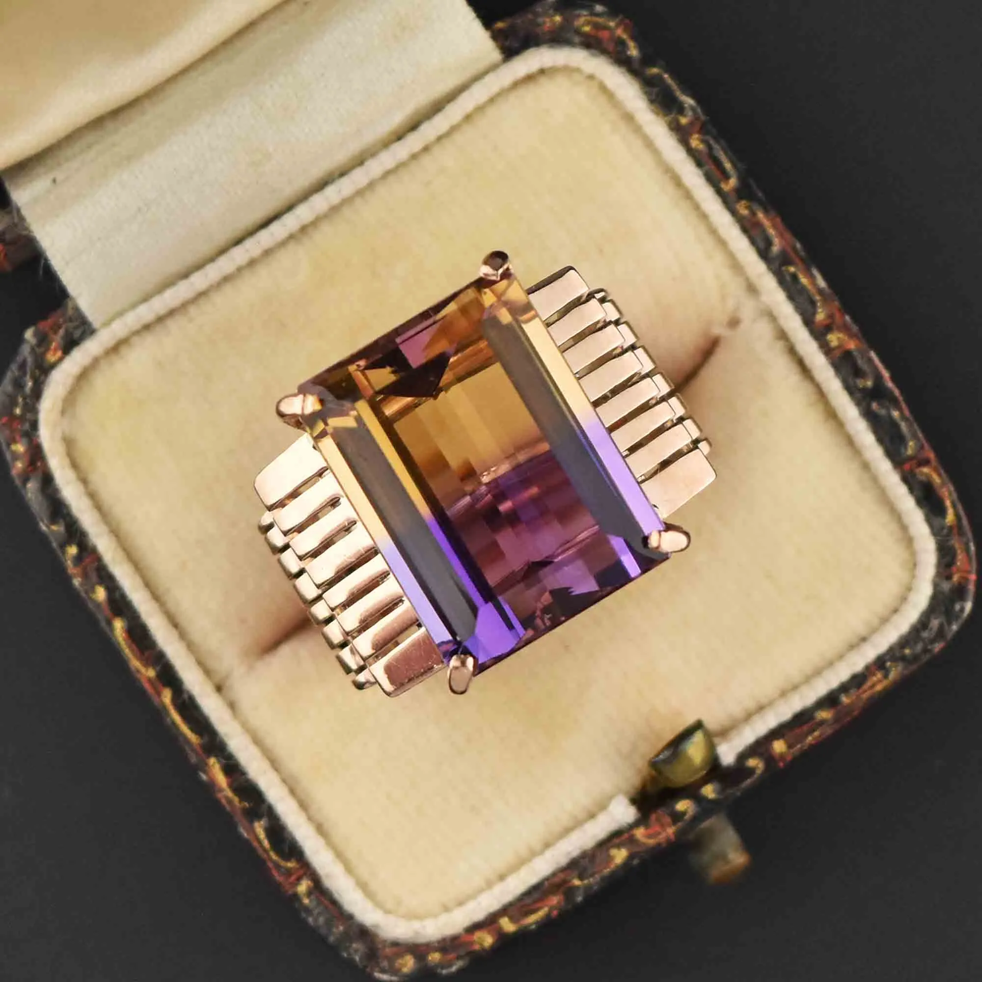 SOLD Retro 14K Gold Large 14 CTW Ametrine Ring, Sz 6