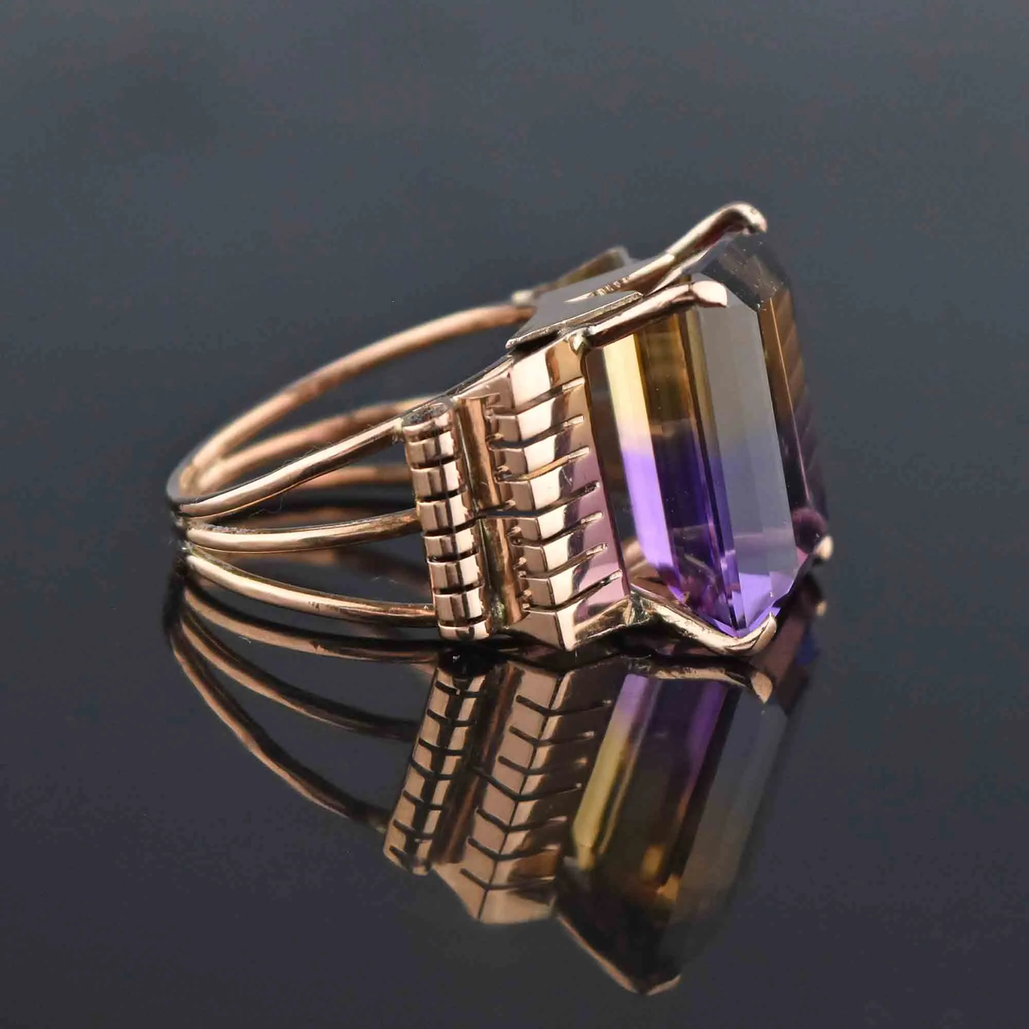 SOLD Retro 14K Gold Large 14 CTW Ametrine Ring, Sz 6