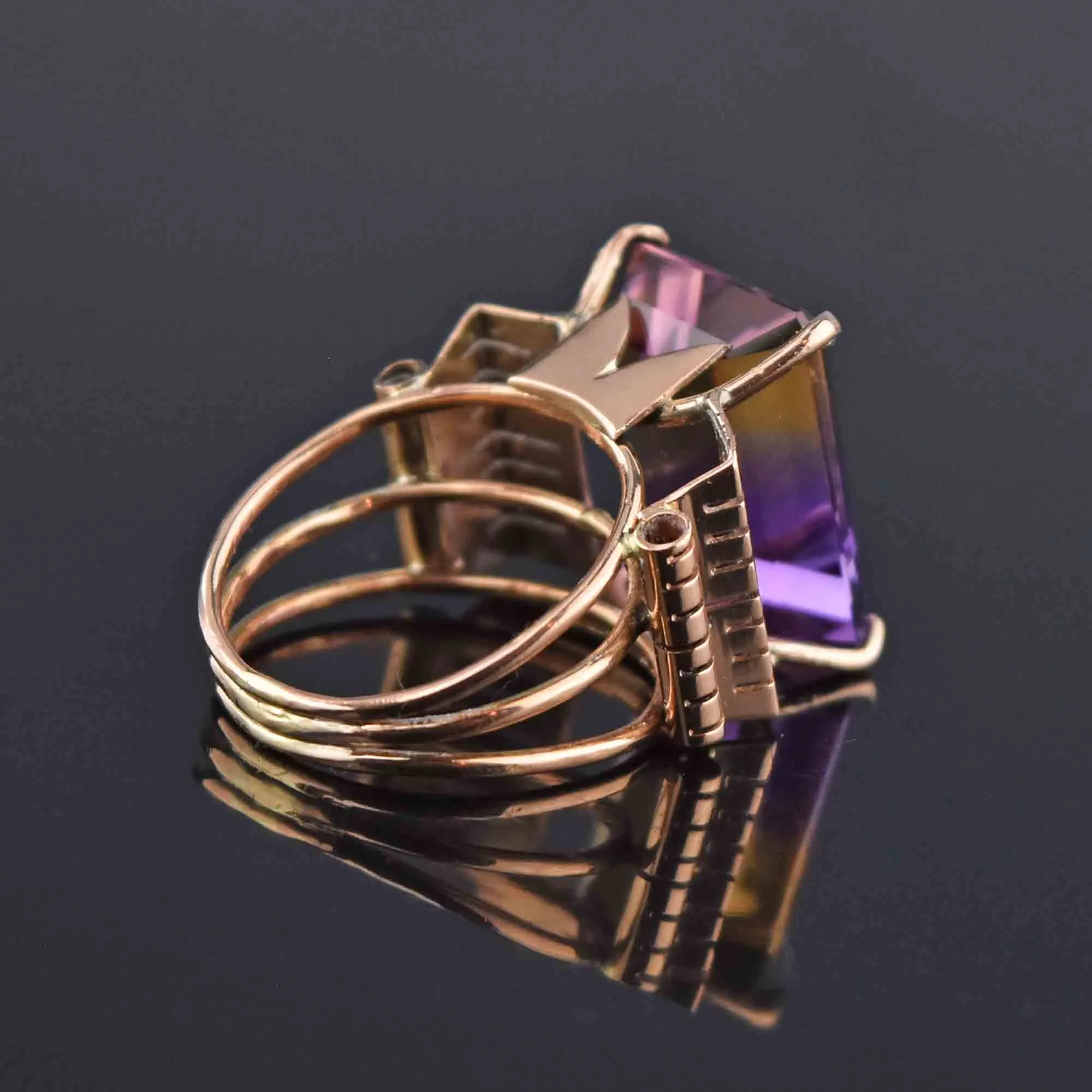 SOLD Retro 14K Gold Large 14 CTW Ametrine Ring, Sz 6