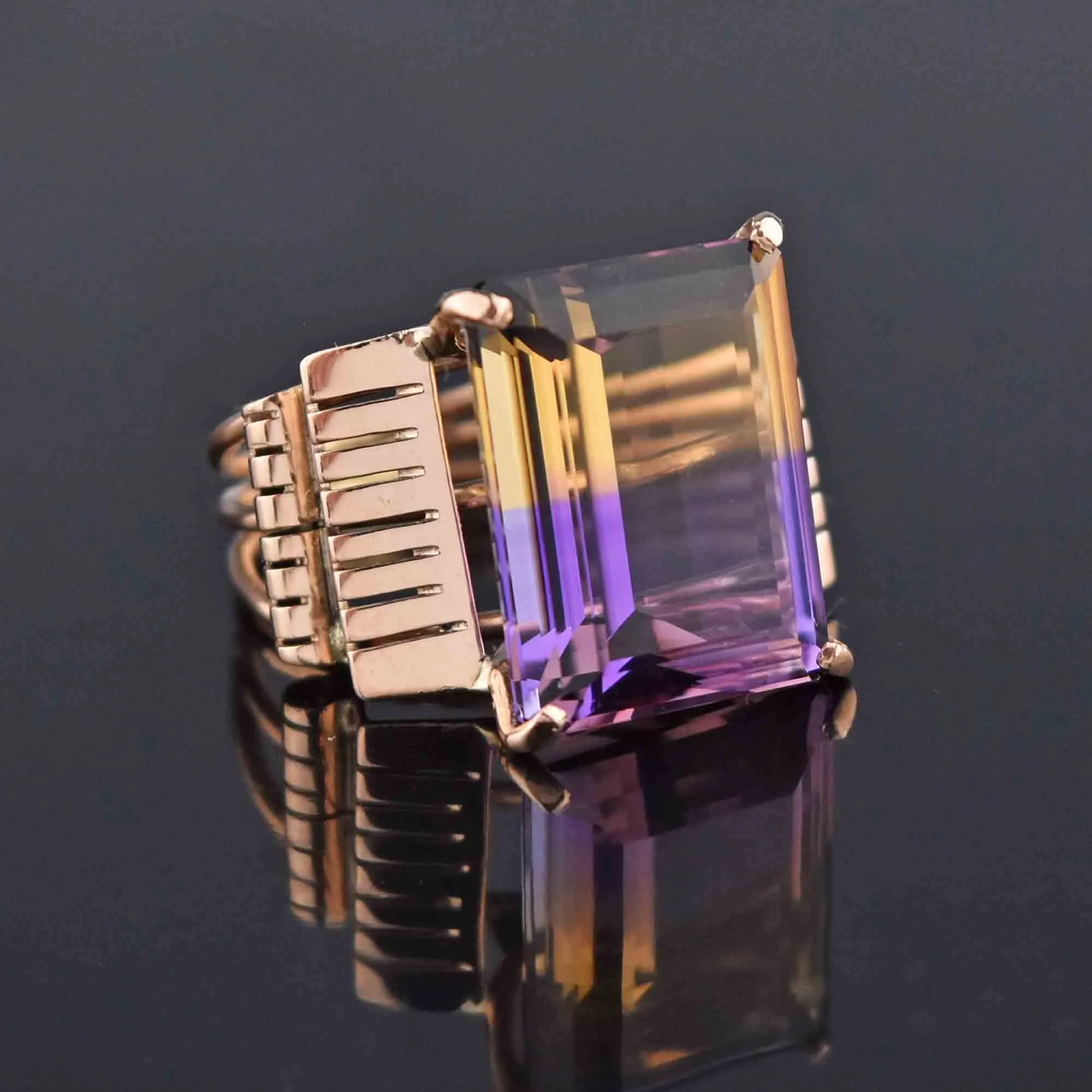 SOLD Retro 14K Gold Large 14 CTW Ametrine Ring, Sz 6