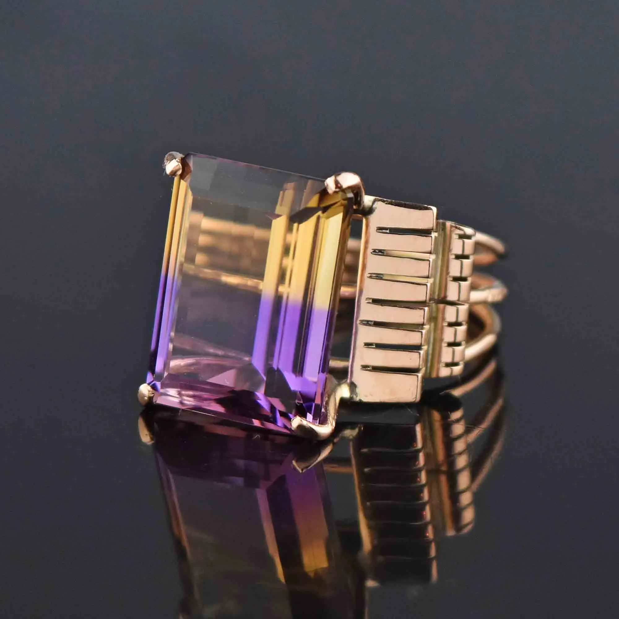 SOLD Retro 14K Gold Large 14 CTW Ametrine Ring, Sz 6
