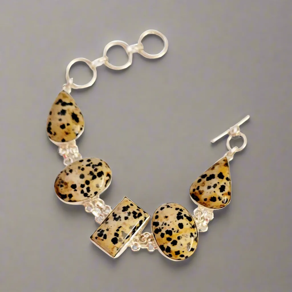 Speckle Stone Dalmatian Jasper Sterling Silver Double Link Bracelet