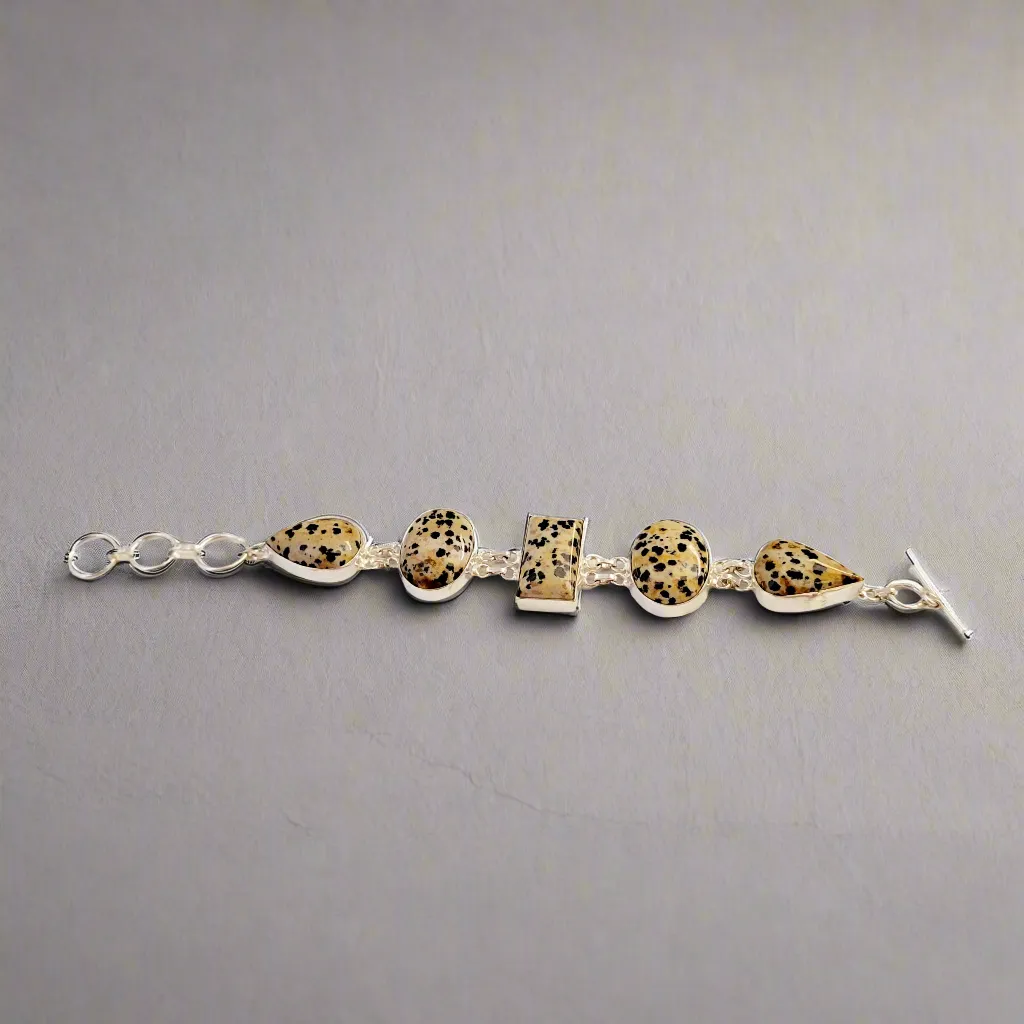 Speckle Stone Dalmatian Jasper Sterling Silver Double Link Bracelet