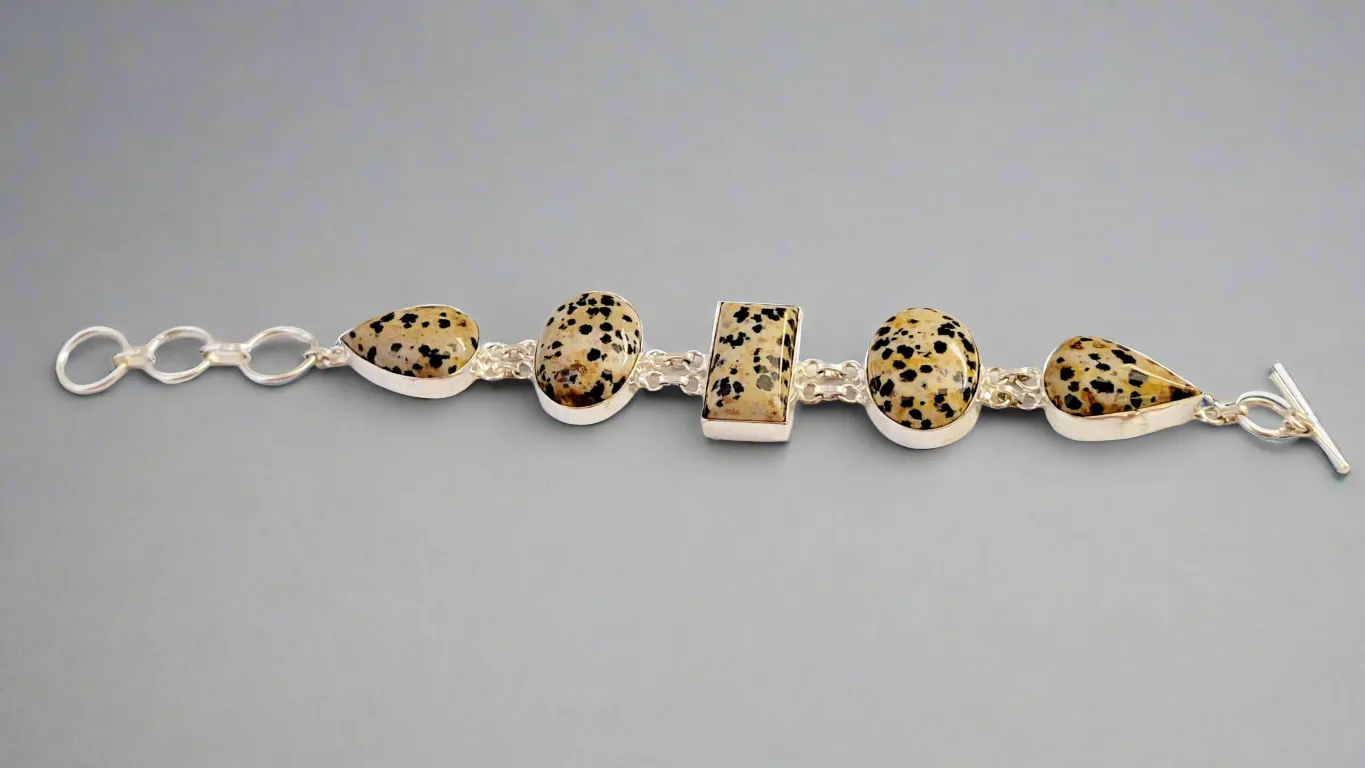 Speckle Stone Dalmatian Jasper Sterling Silver Double Link Bracelet