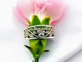 Sterling Flower Band with Narrow Border