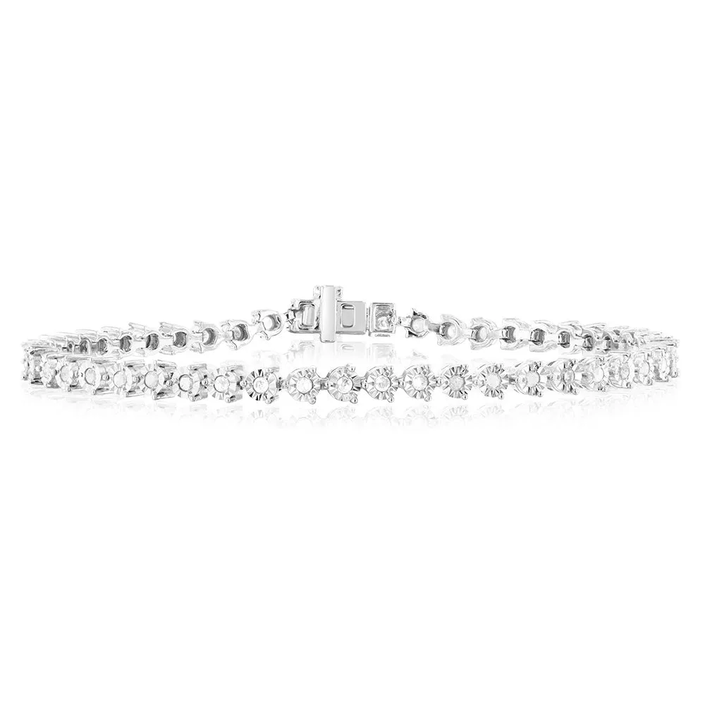 Sterling Silver 0.95 Carat 18.5cm Diamond Tennis Bracelet with 50 Round Brilliant Cut Diamonds