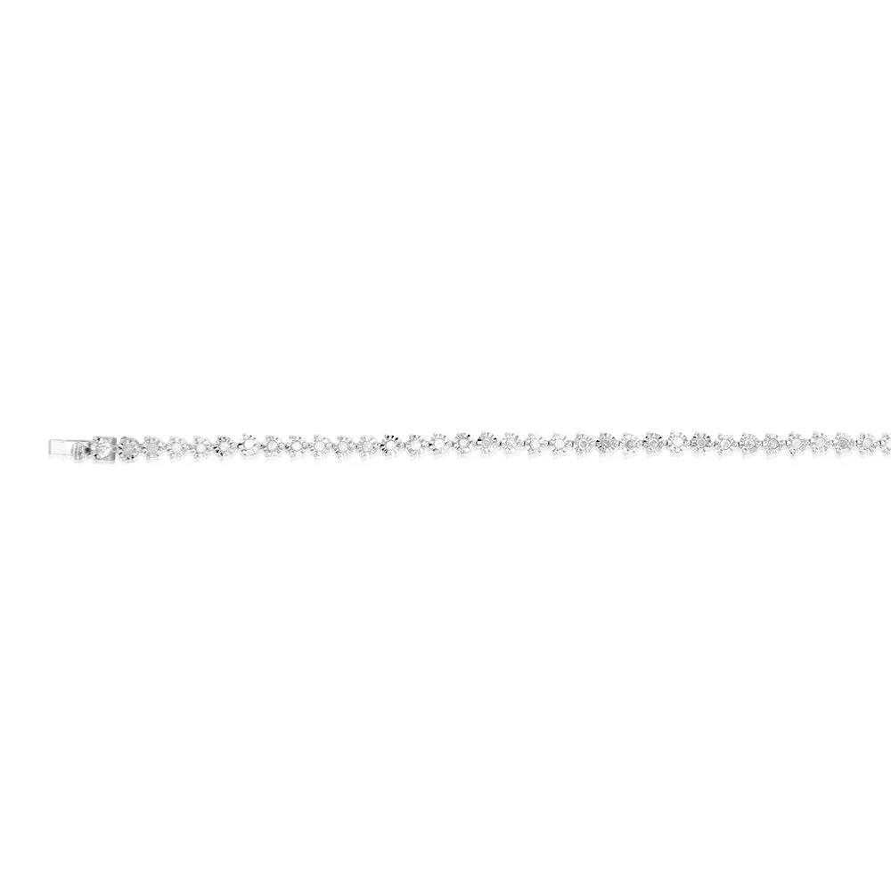 Sterling Silver 0.95 Carat 18.5cm Diamond Tennis Bracelet with 50 Round Brilliant Cut Diamonds