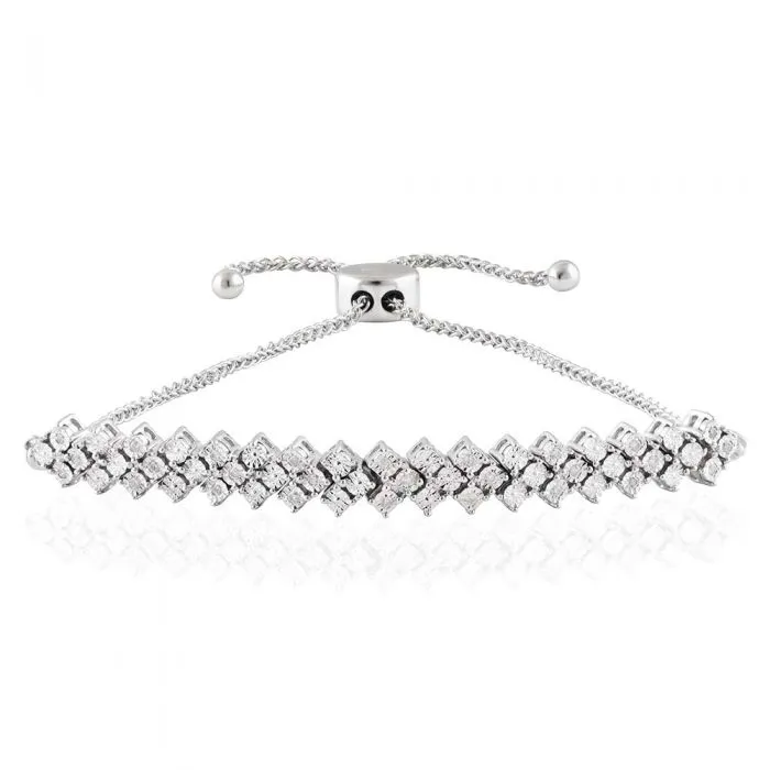 Sterling Silver 27 Diamonds Slider Bracelet