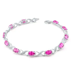 Sterling Silver Pink Cubic Zirconia   Diamond Bracelet