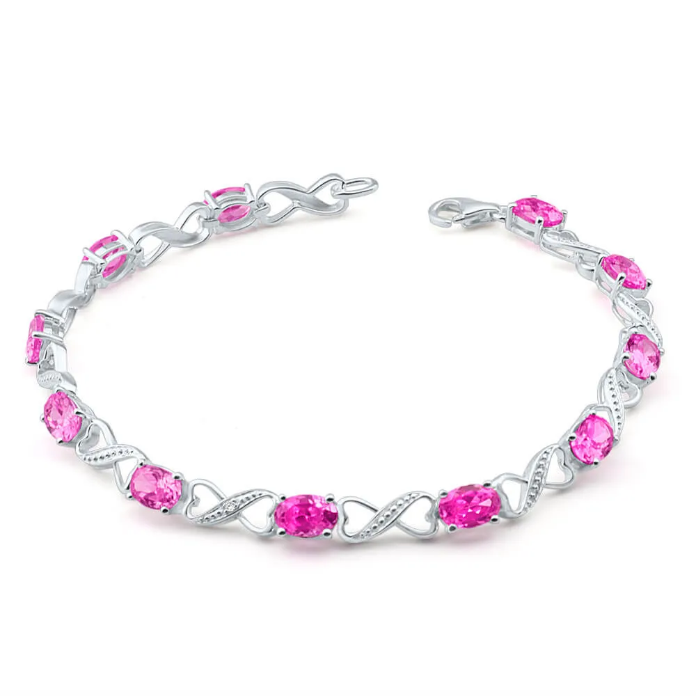 Sterling Silver Pink Cubic Zirconia   Diamond Bracelet